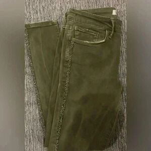 NWOT‎ Zara Olive Green Glitter Stripe Pants Size 6